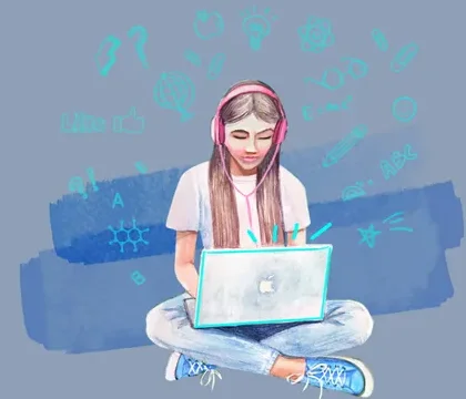 Иллюстрация — ученица за ноутбуком